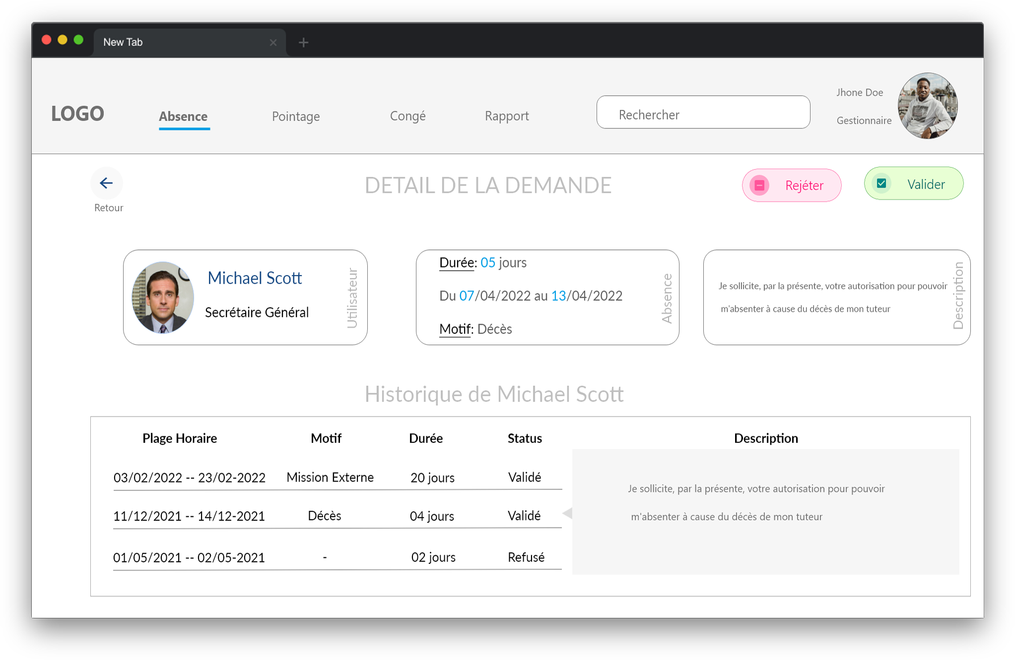 Détails d'une absence